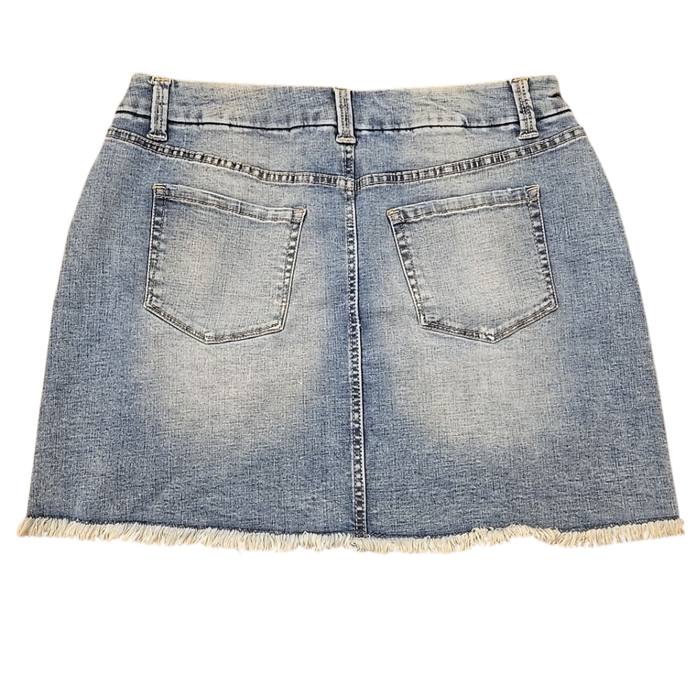 Womens Distressed Denim Skirt Size 15 Blue Jean Casual Summer Cut Offs - Picture 2 of 4